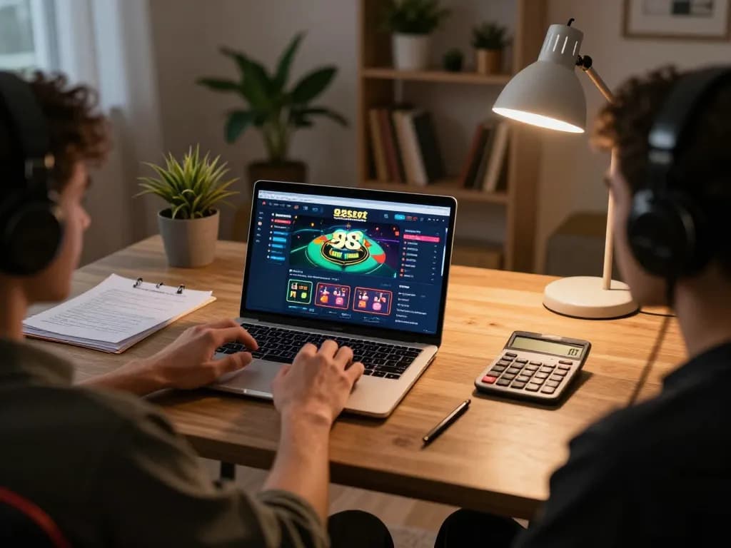 Engaging in online gaming with 92slot on a laptop, showcasing strategy and excitement