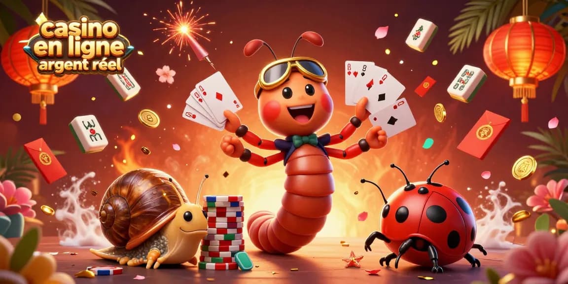 Jouez à des jeux de casino en ligne argent réel avec un croupier cartoon et des éléments de fête animés.