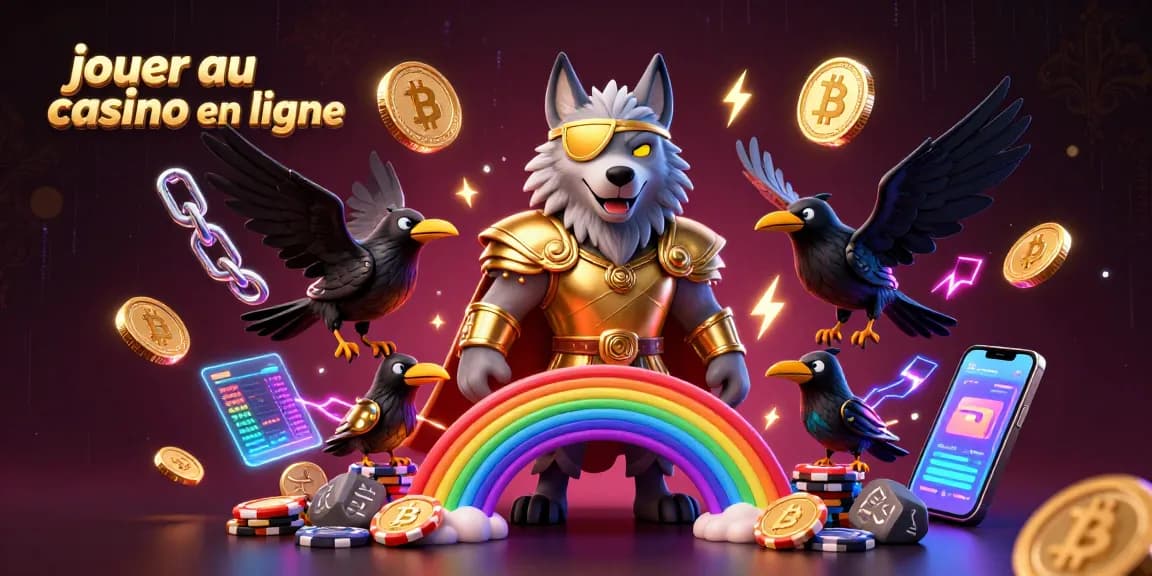 Jouer au casino en ligne avec un loup Odin et ses corbeaux entourés d'éléments modernes et de jeux.