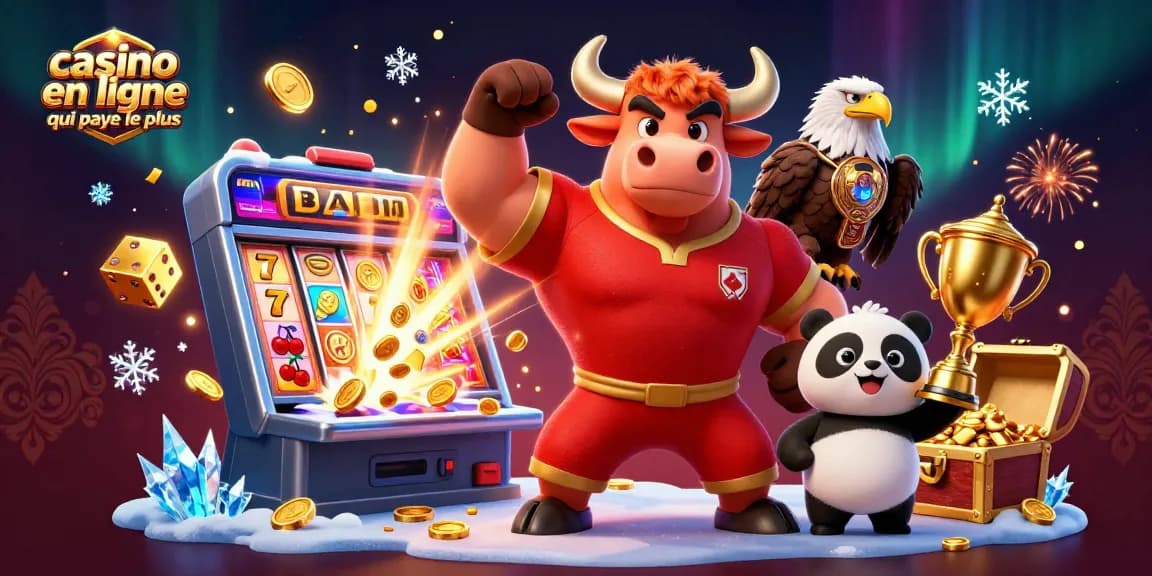 Gagnez avec casino en ligne qui paye le plus dans une scène dynamique de jackpot et personnages animés.