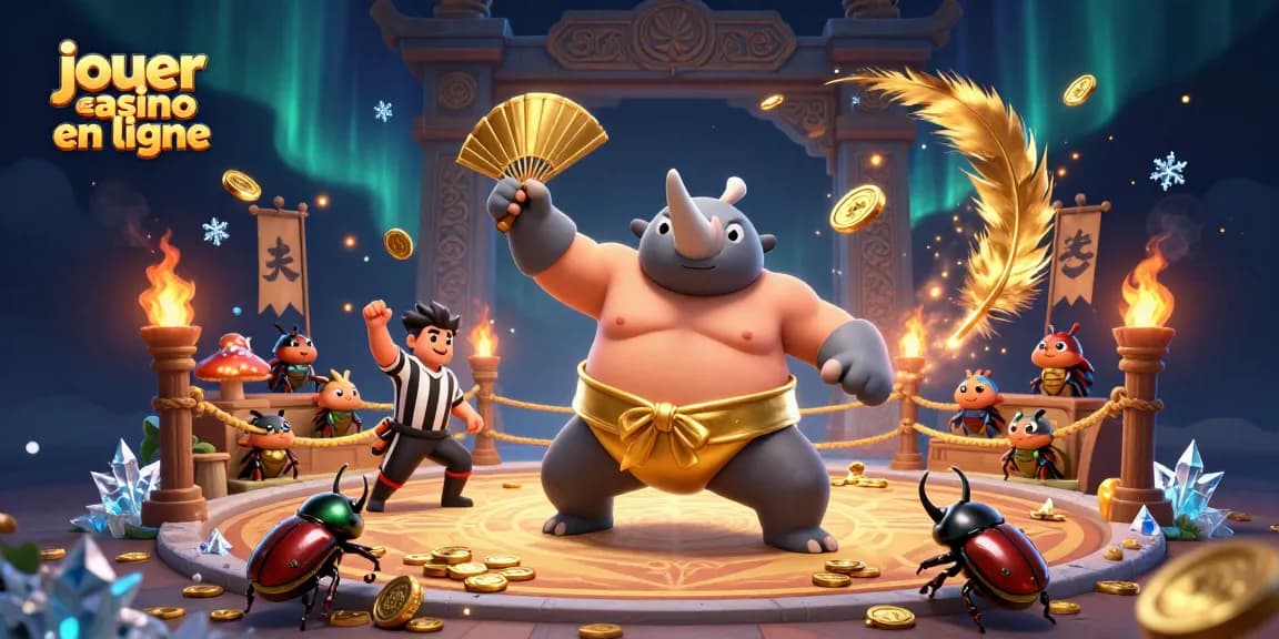 Jouez au casino en ligne avec des créatures ludiques lors d'un combat spectaculaire entouré de richesses et d'effets visuels captivants.