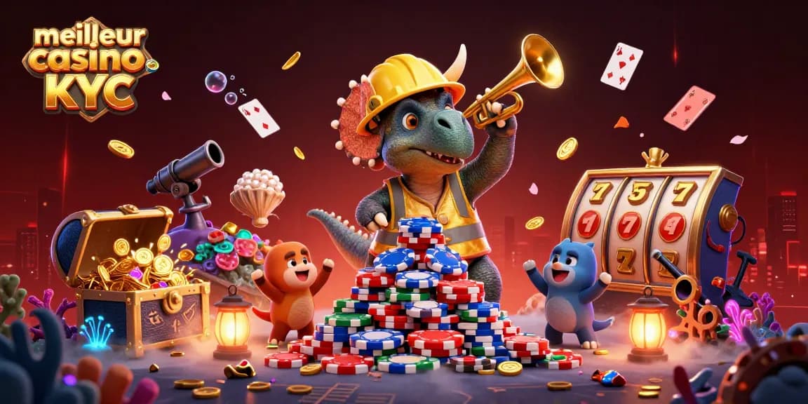 Découvrez le meilleur casino sans KYC avec cette illustration joyeuse de joueurs et éléments de jeu captivants.