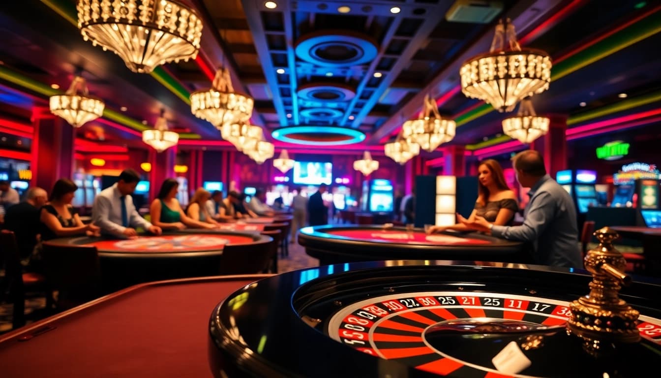 Experience the thrill at a non gamstop casino with vibrant gaming tables and excited players.