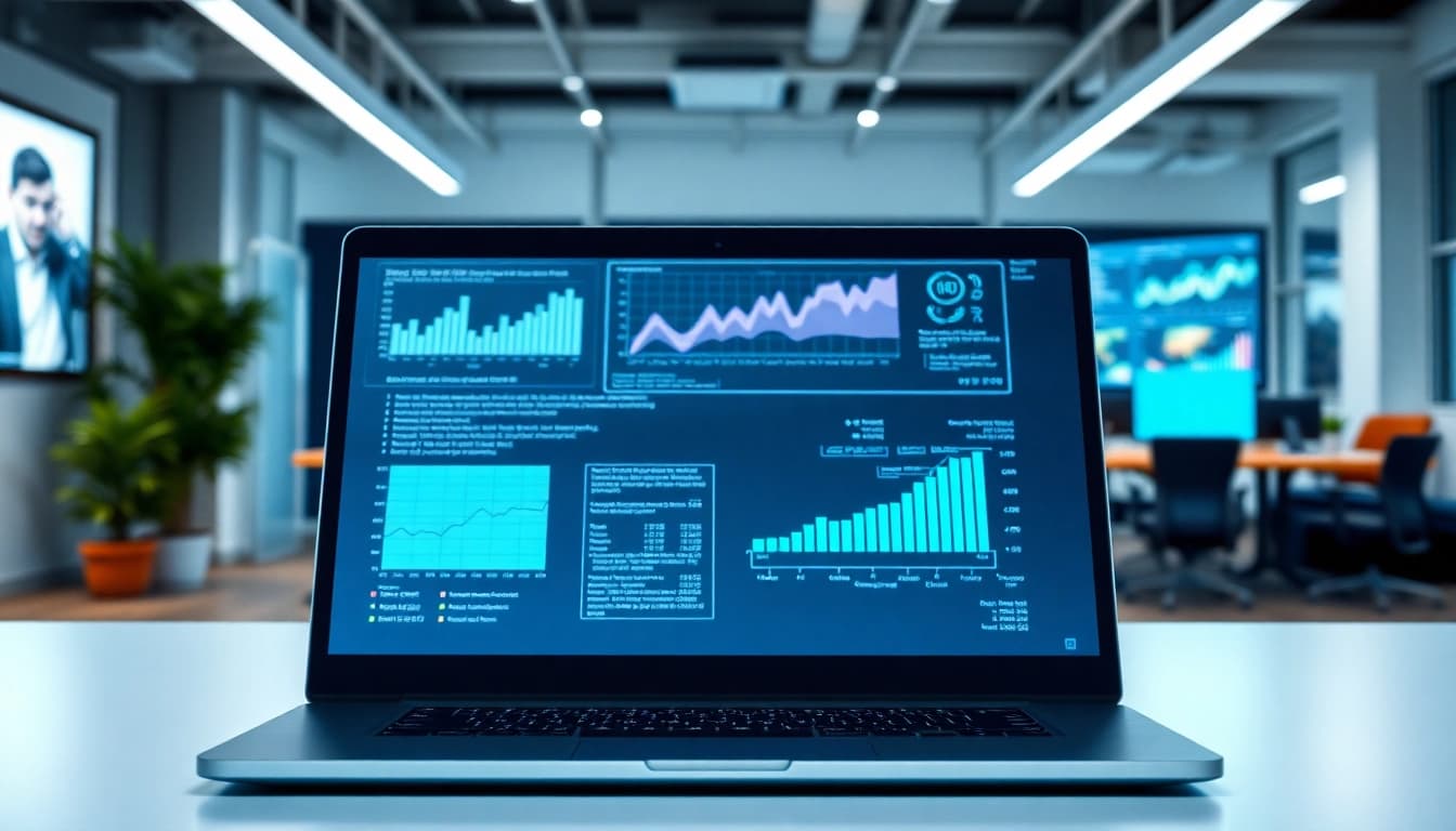 Die Technologie von https://alvionz.de/ zeigt moderne Datenanalyse-Tools in einem eleganten Büro.