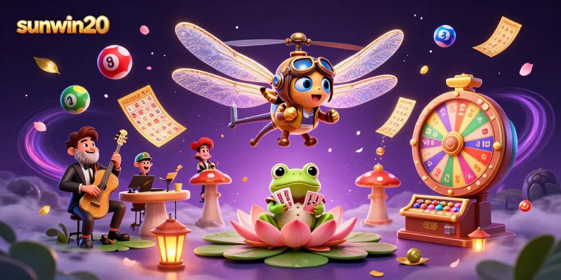 Experience excitement with sunwin20 at a lively lily pad casino, featuring engaging characters and vibrant game elements.
