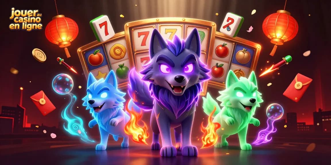 Jouer au casino en ligne avec des loups fantômatiques entourés de symboles de machine à sous.