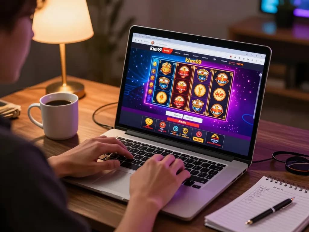Person engaging with the kim99 online casino platform, showcasing strategic gameplay and immersive user experience