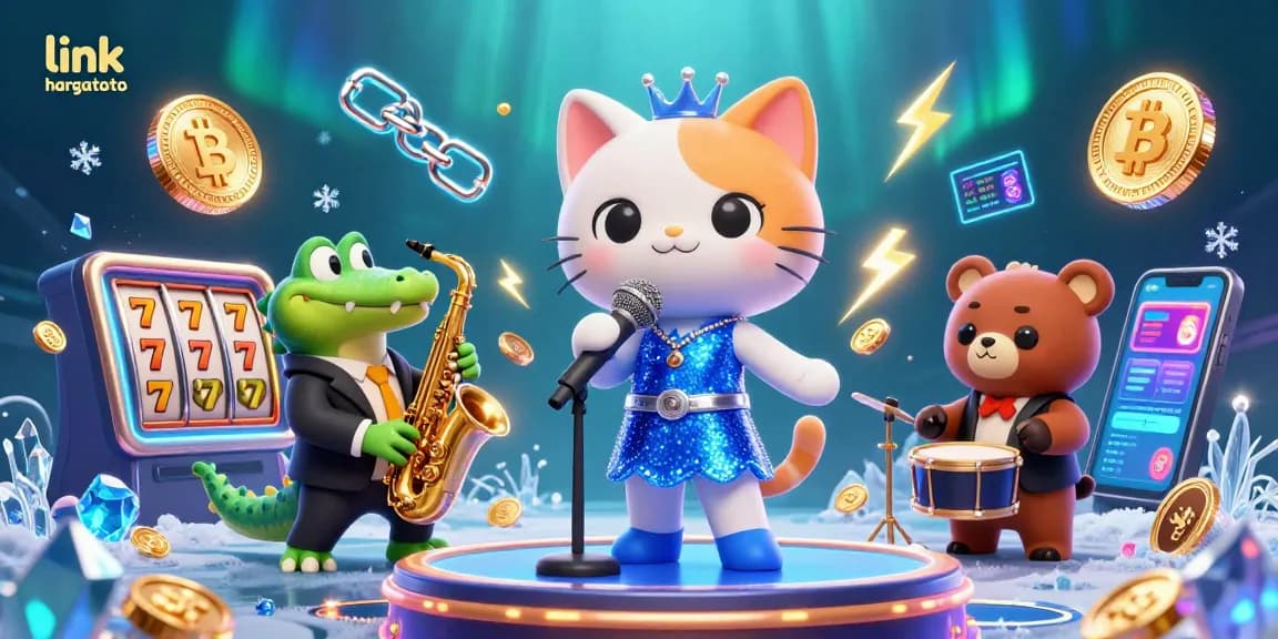 Experience the thrill of link hargatoto with a lively 3D casino scene featuring musical characters and gaming excitement.