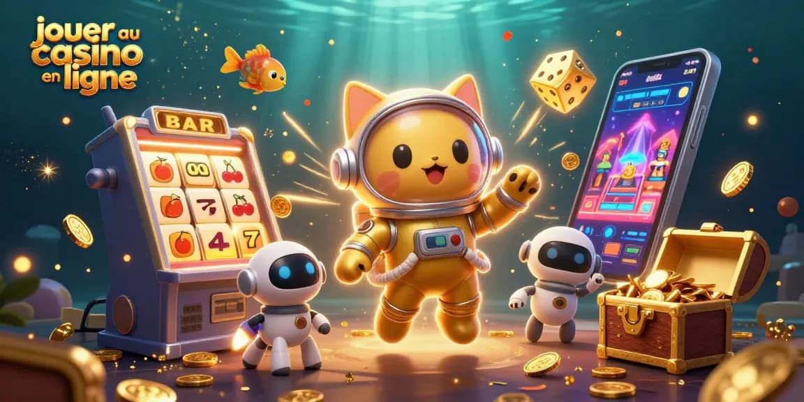 Jouer au casino en ligne avec une illustration dynamique d'un chat astronaute et des éléments de jeux captivants.