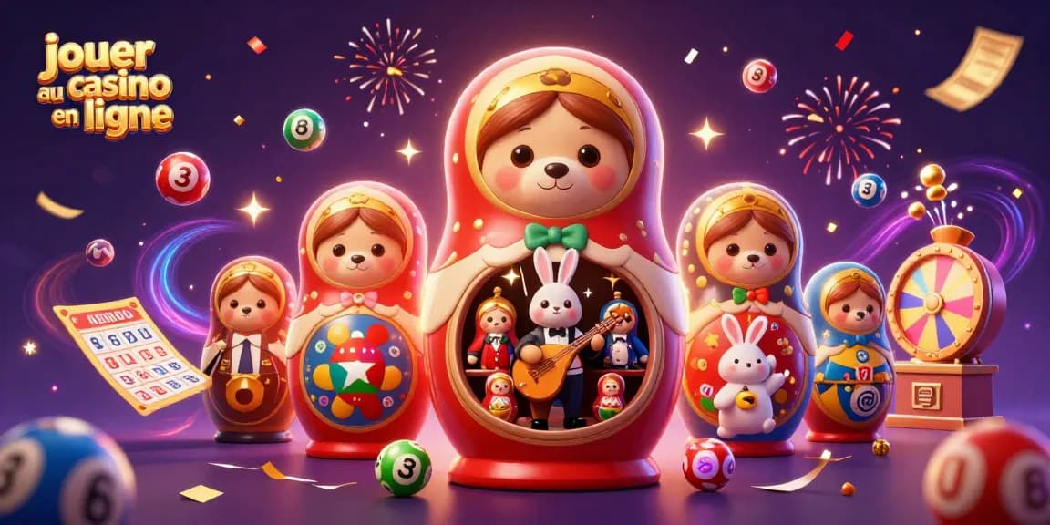 Jouer au casino en ligne avec des ours Matryoshka et une ambiance festive.