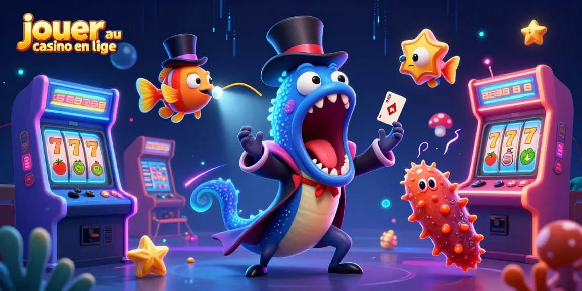 Jouez au casino en ligne avec une illustration de créatures marines réalisant des tours de magie dans un décor dynamique.