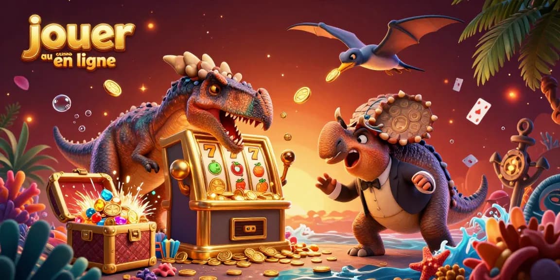 Jouer au casino en ligne avec un pachycéphalosaurus frappant une machine à sous dorée, perdant des pièces d'or.