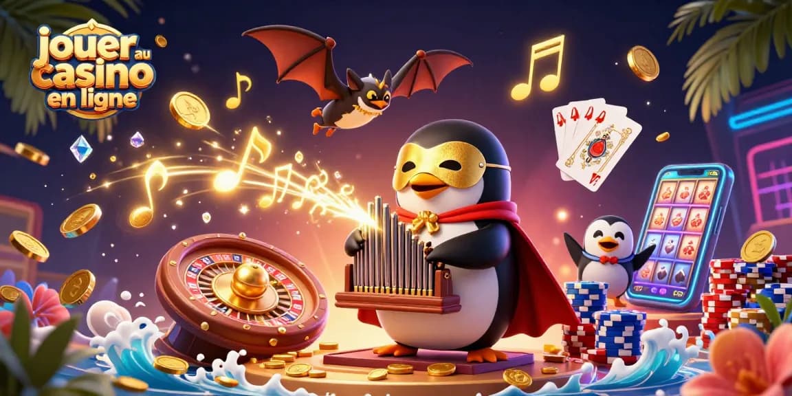 Jouer au casino en ligne avec un pingouin phanteraissant et un acrobate en pleine action.
