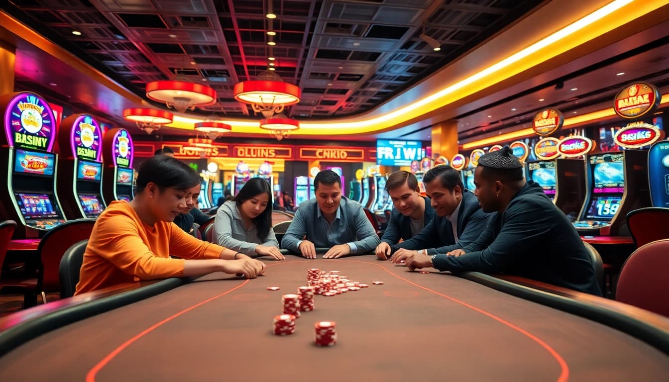 Engaging players enjoying a lively casino experience on the platform ini with vibrant lighting and gaming tables.