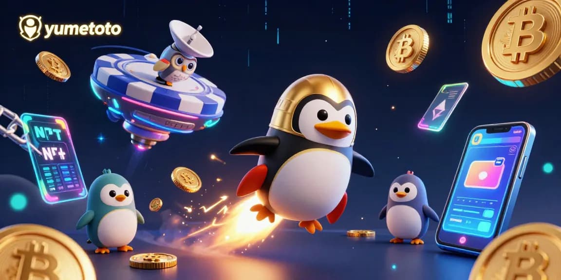 Experience gameplay excitement with yumetoto's vibrant casino-themed digital artwork featuring a rocket-powered penguin.