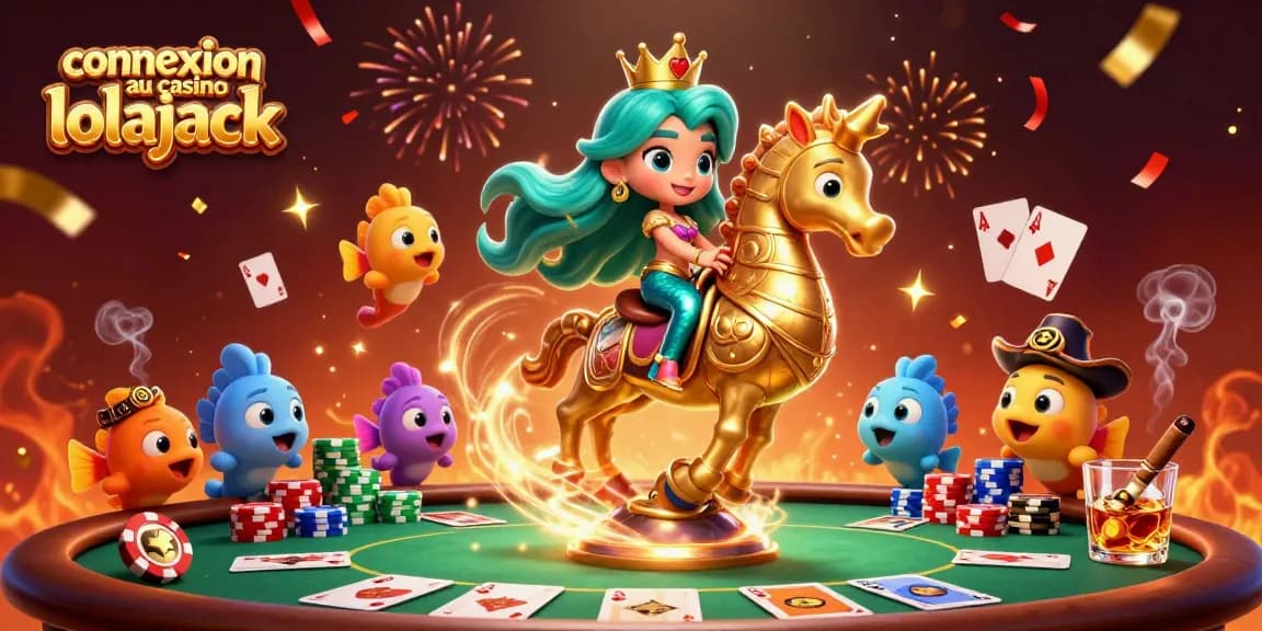 Découvrez la connexion au casino lolajack avec une illustration vibrante de personnages de casino colorés en pleine action.