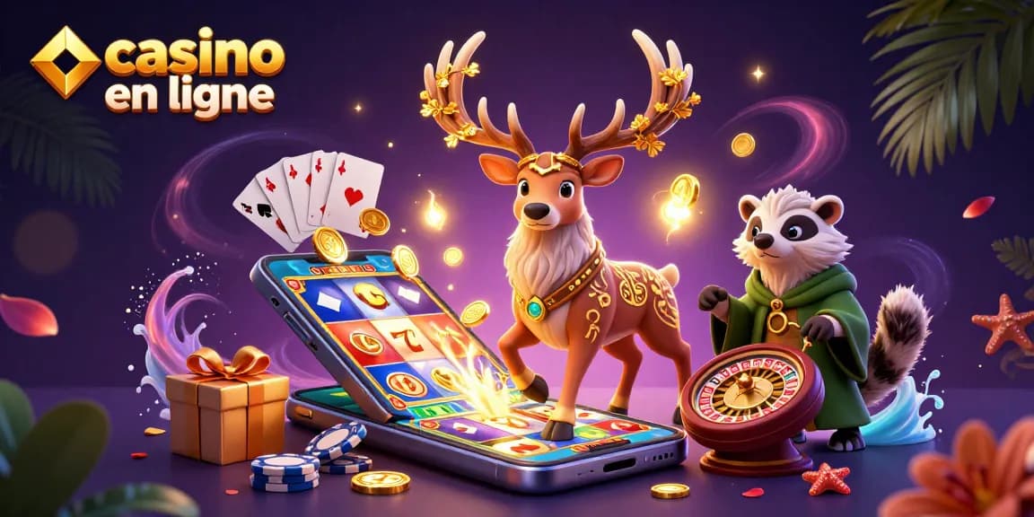 Découvrez les jeux de casino en ligne avec une image vibrante d'un druide et d'un blaireau, entourés de jeux de chance.