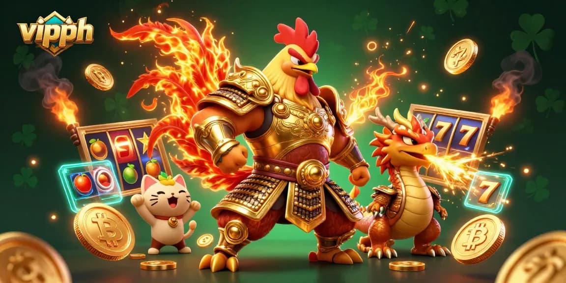 Join the excitement at vipph with animated characters and thrilling slot reels in this vibrant casino scene.