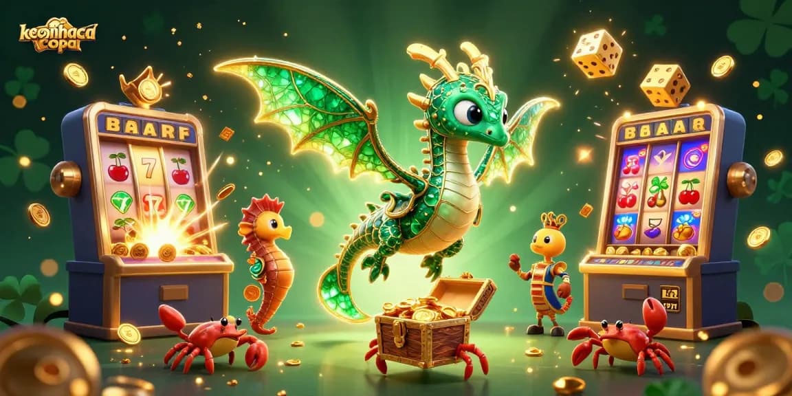 Experience keonhacaicopa with vibrant 3D illustration featuring a sea dragon among casino riches.