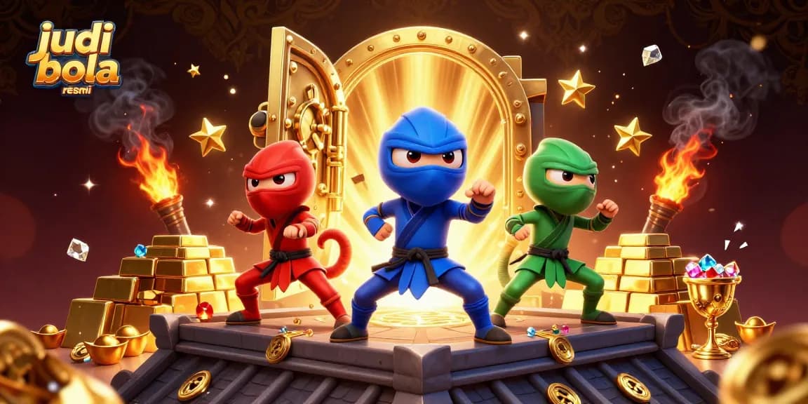 Excite with judi bola resmi bets, as chameleon ninjas perform on a lavish rooftop, gold and gems abound.