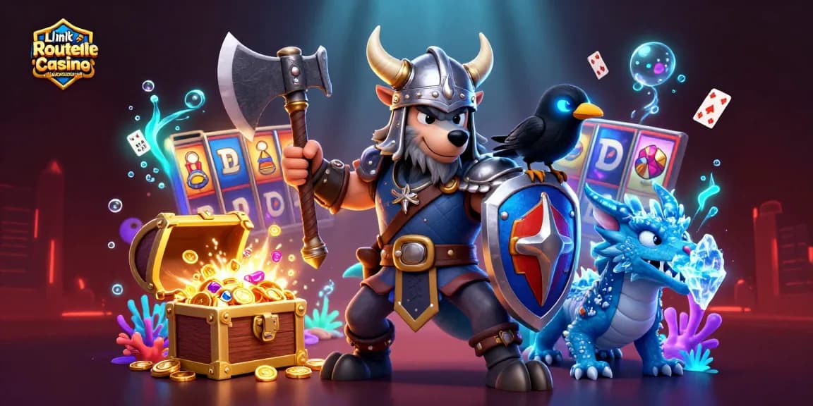 Engaging scene showcasing Link Resmi Roulette Casino Mildcasino with Viking warrior and slot reels.