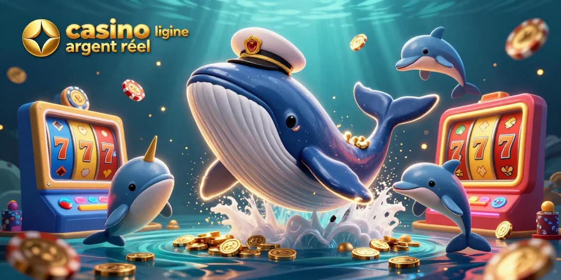 Illustration dynamique de casino en ligne argent réel avec des personnages marins jouant aux jeux de casino