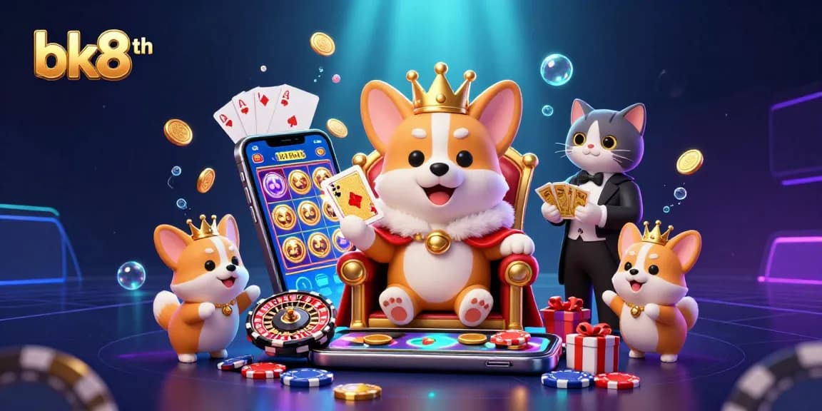 Experience the thrill of gaming with bk8th in this vibrant 3D casino scene featuring unique characters and interactive game elements.