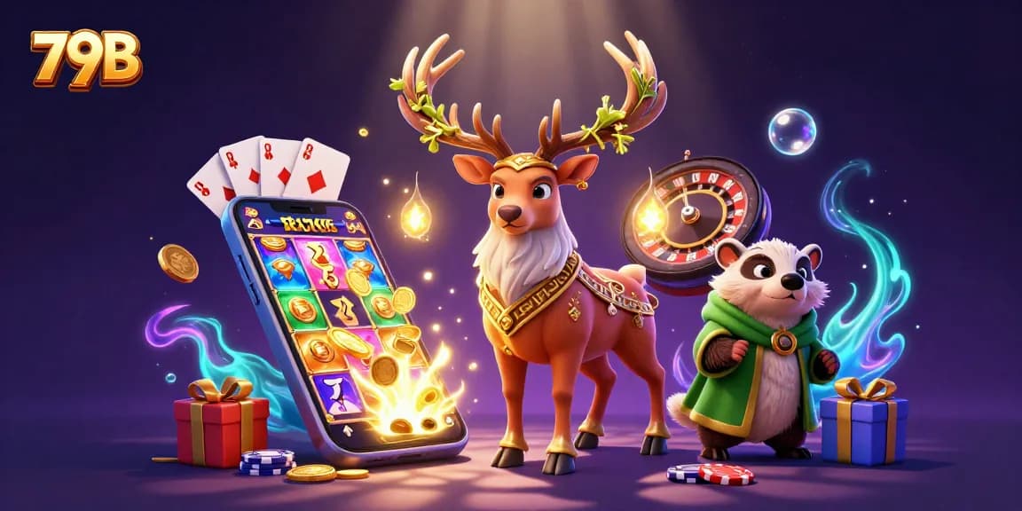Engage in thrilling gaming adventures with 79B's magical realm showcasing vibrant casino elements.