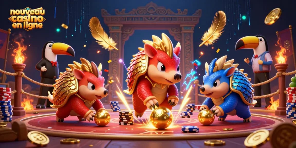 Découvrez un nouveau casino en ligne avec des pangolins rivalisant dans une illustration 3D colorée.