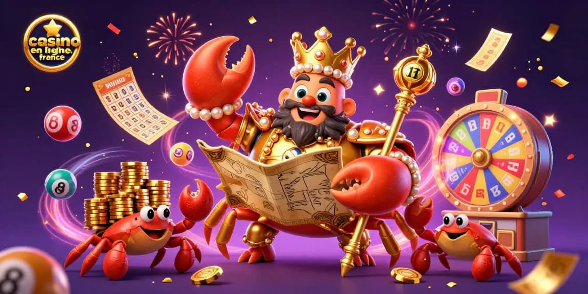 Participez aux jeux captivants sur un casino en ligne France avec un empereur crabe brillant entouré de billets d'or et de magie.