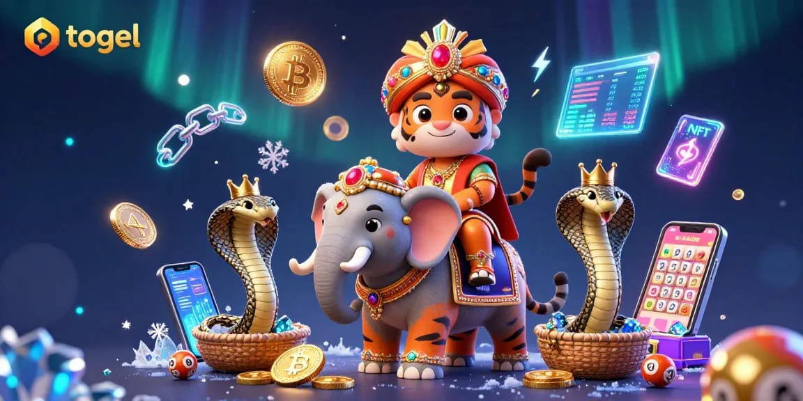 Engaging lottery experience with togel, showcasing vibrant 3D tiger, elephant, and cobra amidst dynamic gaming elements.
