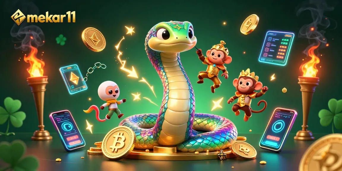 Play and win with mekar11, featuring vibrant casino elements and a magical atmosphere.