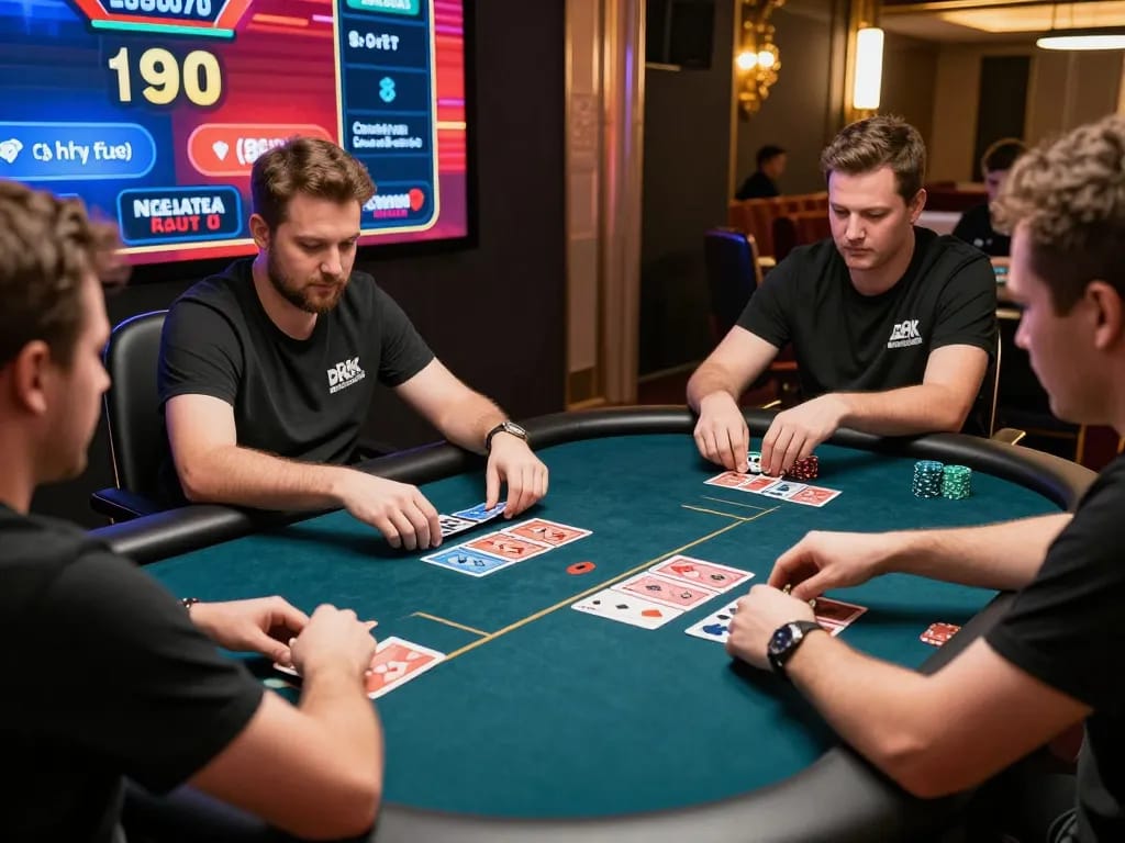 Engaged players strategizing their moves on the BK88 online poker table during a live session.