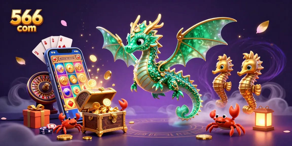 Engage with the thrilling experience at 566 com featuring a vibrant casino illustration with mythical elements.