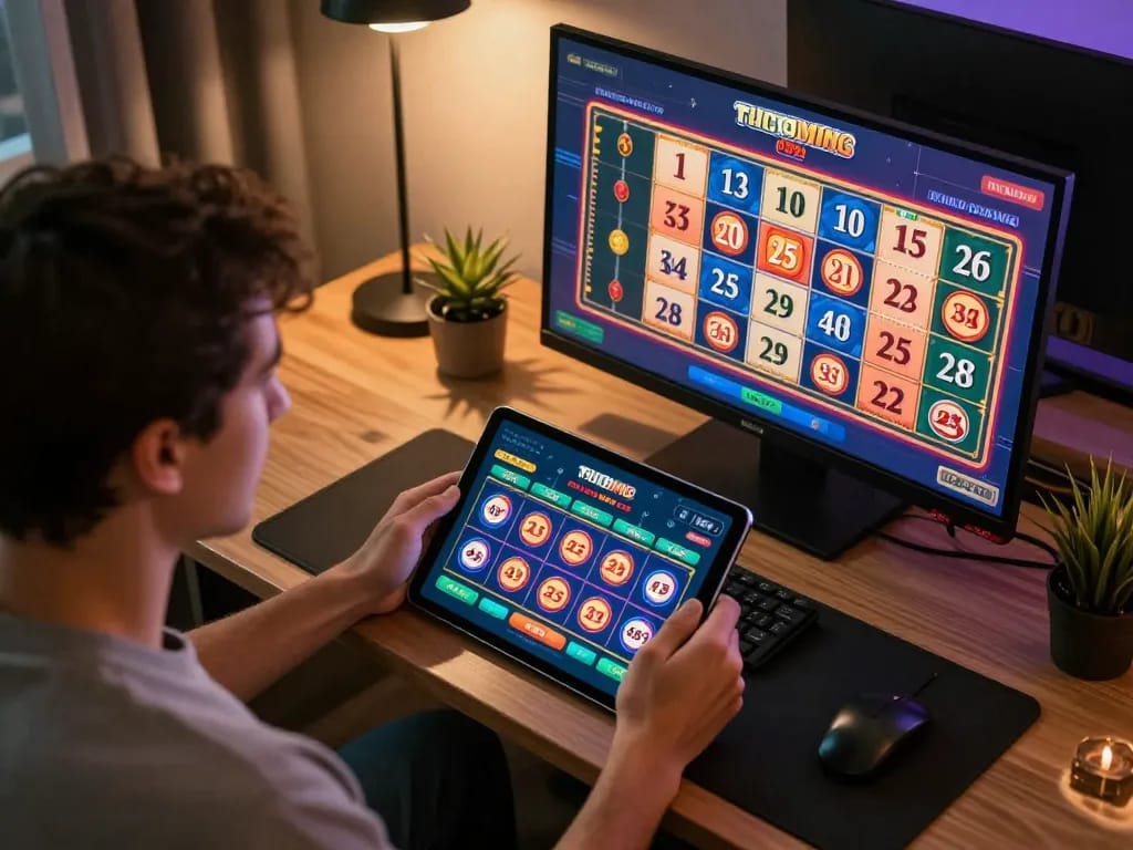 Engaging use of fabet app for betting in a cozy home setting, capturing excitement and strategy.