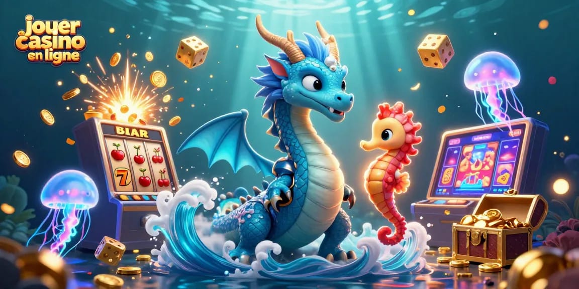 Jouer au casino en ligne avec le dragon des mers et un chevalier hippocampe, jeu rempli de symboles de jackpot.