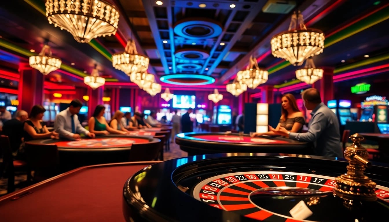 Experience the thrill at a non gamstop casino with vibrant gaming tables and excited players.