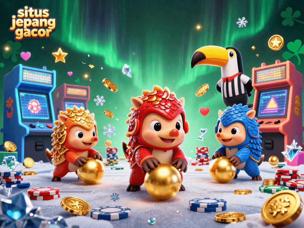 Experience excitement with situs jepang gacor featuring playful pangolins in a vibrant casino-themed scene.