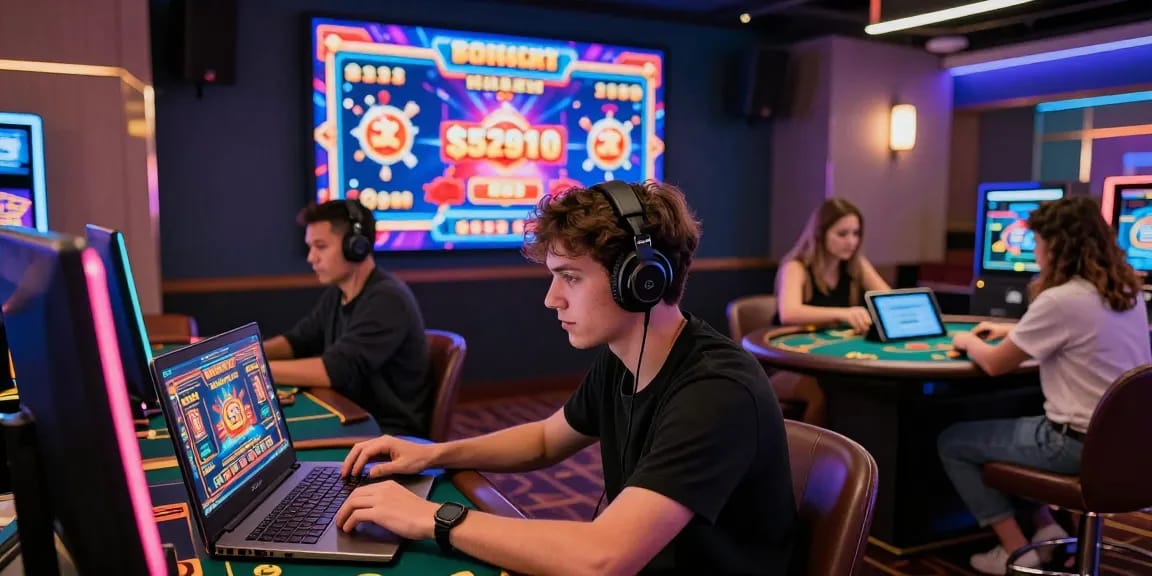 Engaging gaming scene at XX88 with players enjoying dynamic slot and poker games in an interactive online casino.