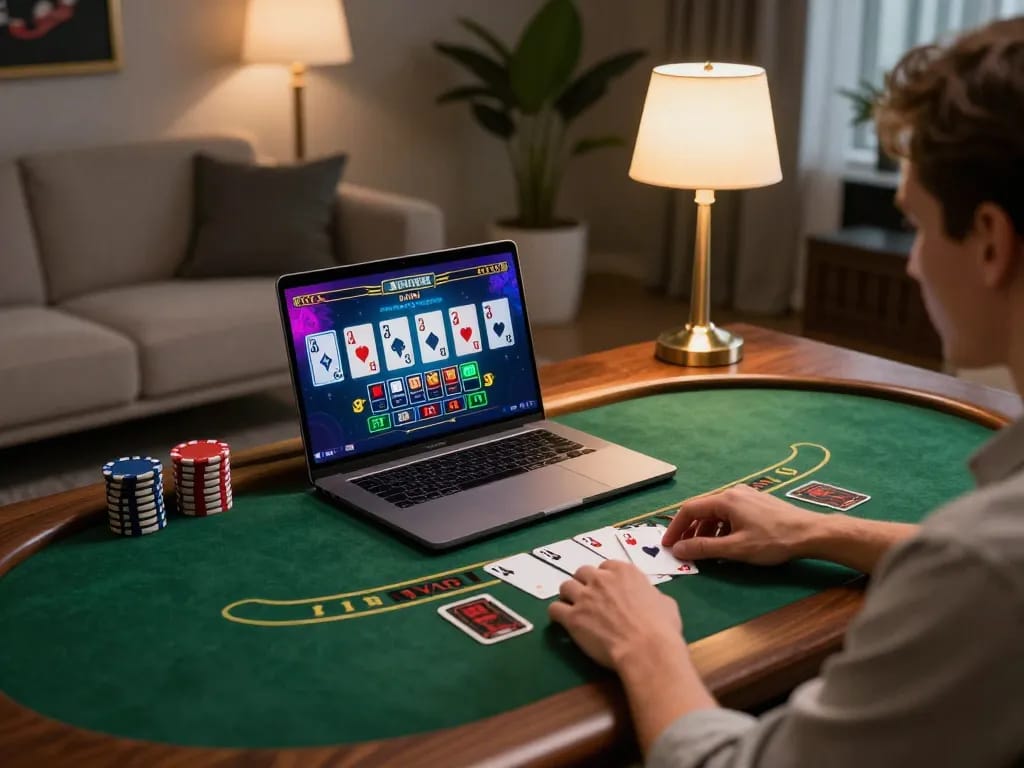 Player enjoying live dealer blackjack at TG88 with a vibrant gaming interface and cozy setup.