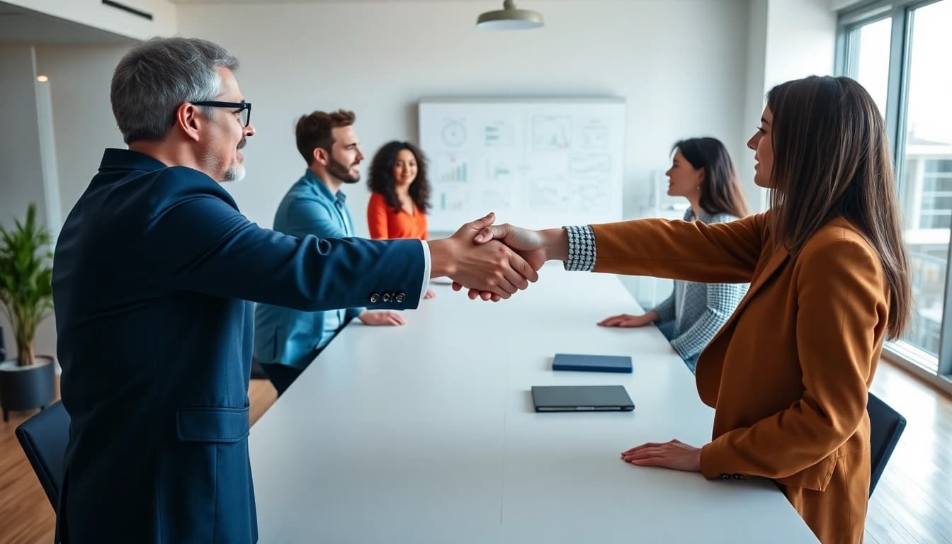 Mediation session with diverse individuals collaborating to resolve conflicts in a modern office environment.