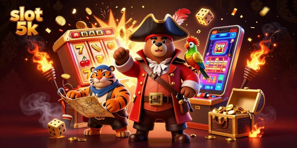Experience a thrilling jackpot with slot 5k's cartoon characters and vibrant casino elements bursting with energy.