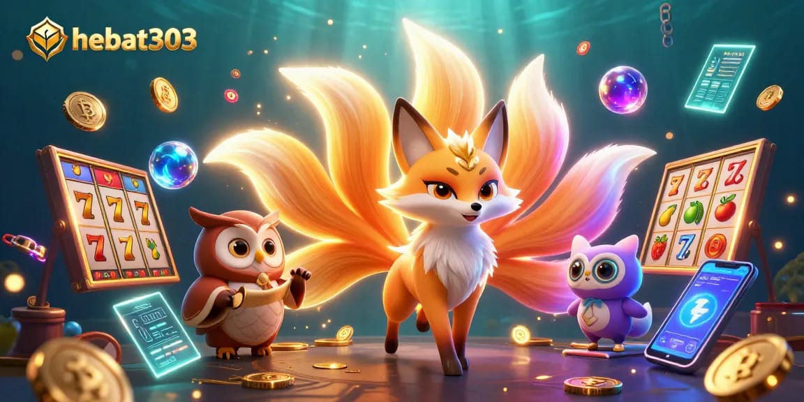 Experience big wins at hebat303 with vibrant slot symbols and mystical elements in a dynamic scene.