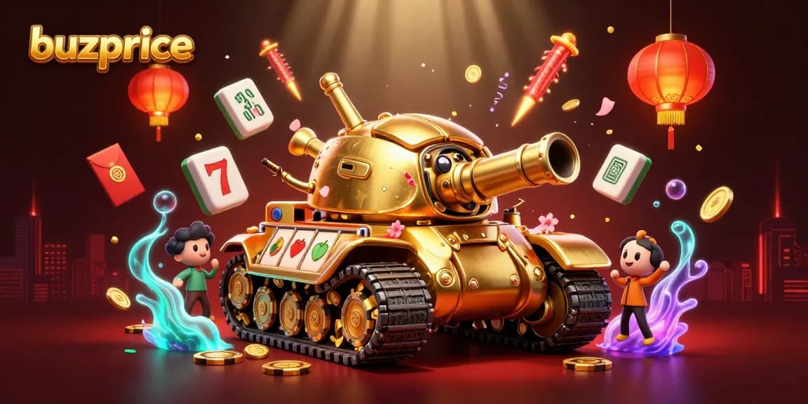 Experience buzz and excitement at buzprice with this vibrant 3D casino illustration showcasing festive gaming elements.