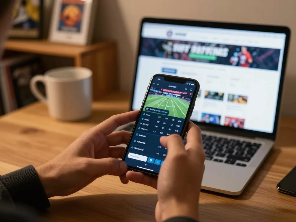 Engaged user betting on 777x with smartphone displaying live sports odds