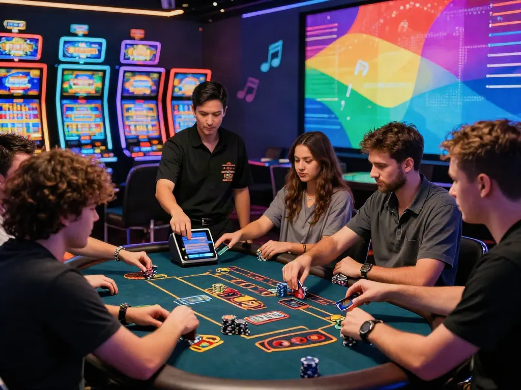 Exciting scene of players at casinos that accept credit card, highlighting vibrant gaming atmosphere and payment interactions.