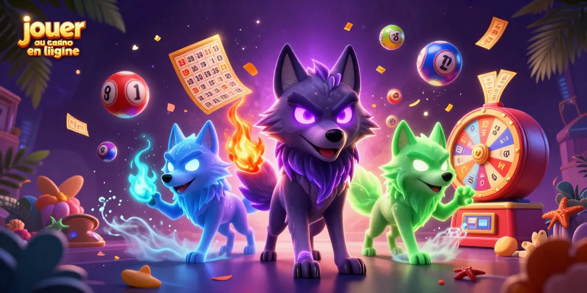 Jouer au casino en ligne avec une illustration dynamique de loups fantômes entourés d'une loterie colorée.