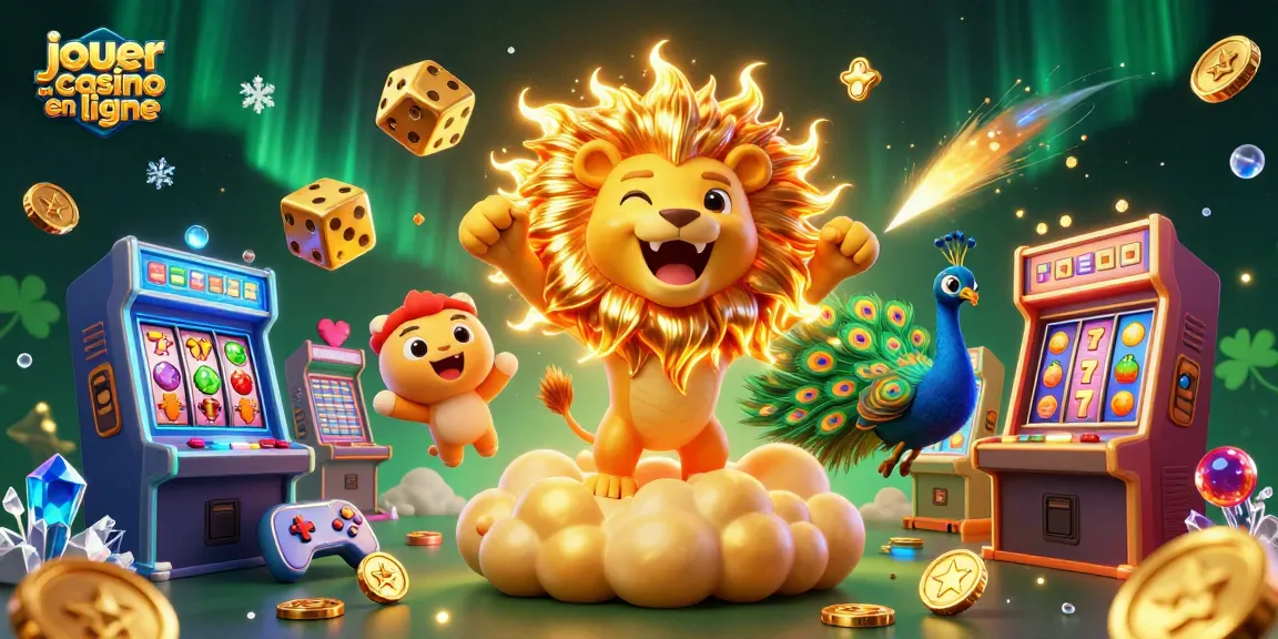 Jouez au casino en ligne avec ce lion de soleil 3D et des symboles de chance scintillants.