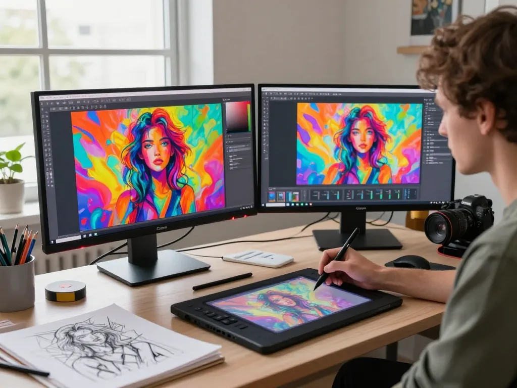 Creating stunning NSFW AI art in a vibrant digital studio