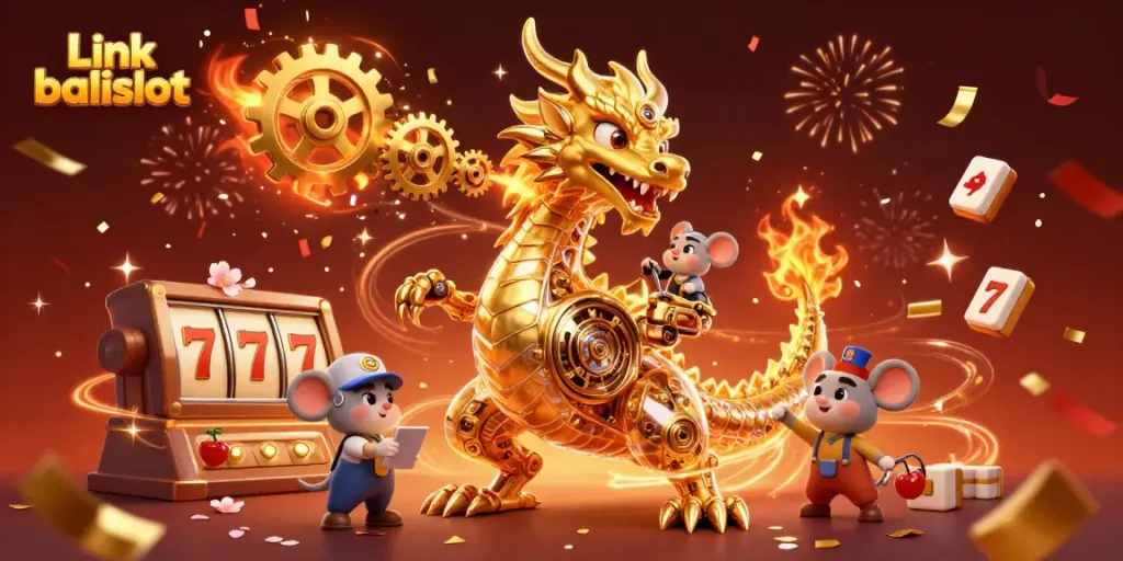Engage with the thrilling world of Link balislot, featuring vibrant 3D casino elements and a golden dragon.